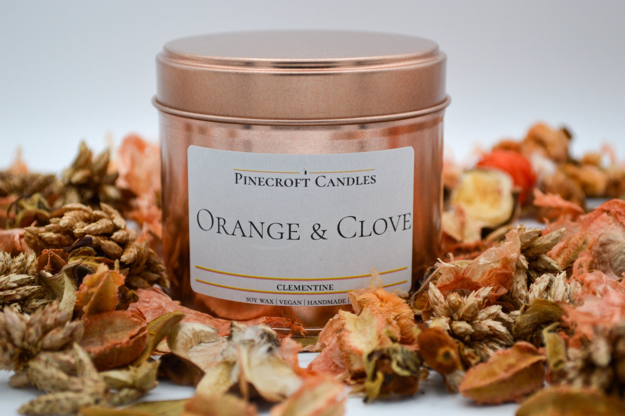 Orange Spice Scented Vegan Soy Candle - Handmade Well-being Candles - Rose Gold large 220ml